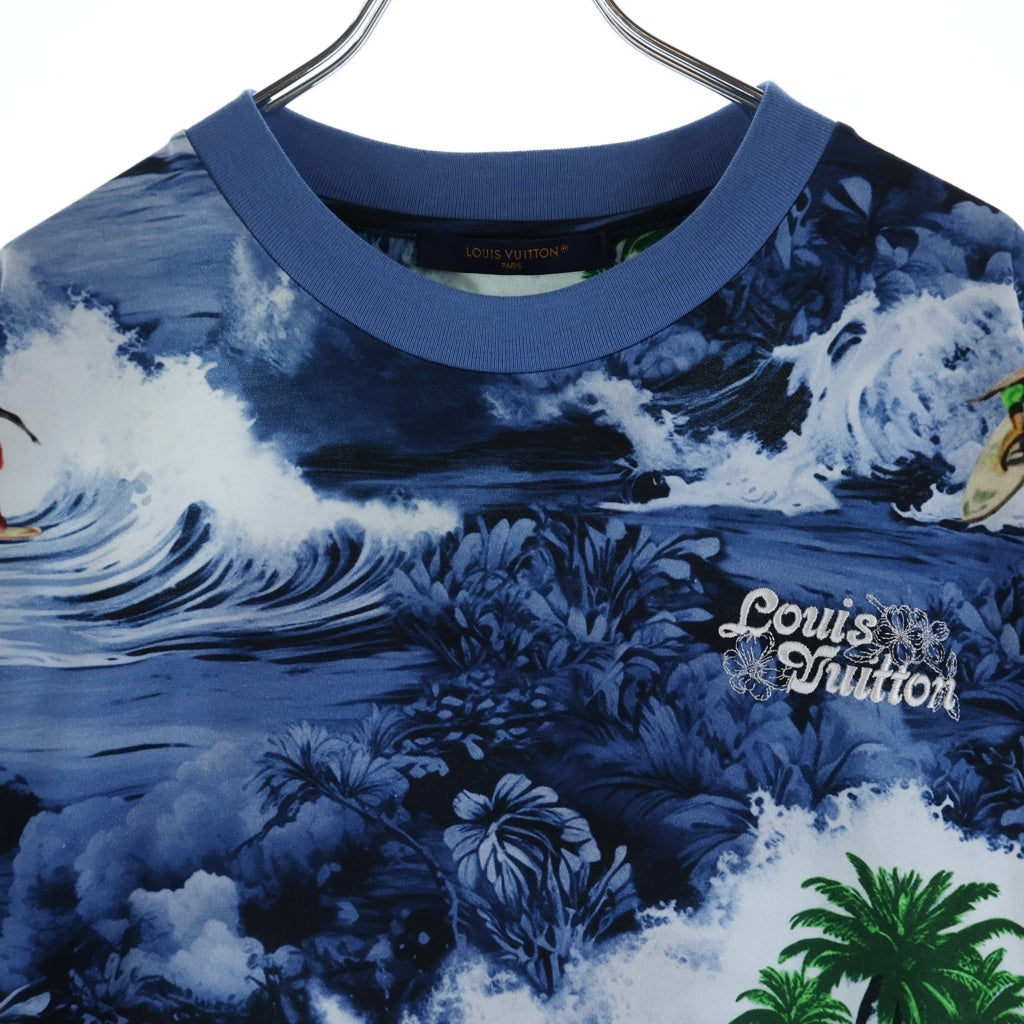 LOUIS VUITTON(ルイヴィトン) 24AW ロゴ エンブロイダリー 総柄 クルーネック 半袖Tシャツ カットソー ブルー RM242MM NPG HRY20W