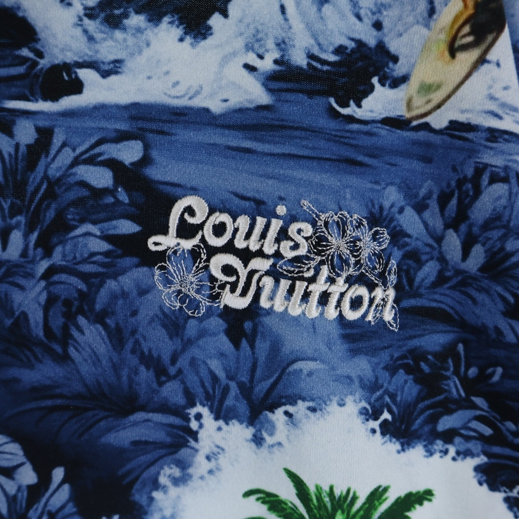 LOUIS VUITTON(ルイヴィトン) 24AW ロゴ エンブロイダリー 総柄 クルーネック 半袖Tシャツ カットソー ブルー RM242MM NPG HRY20W