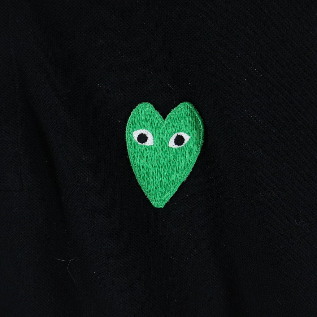 COMME des GARCONS(コムデギャルソン) Logo Embroidery ハートロゴ 胸パッチ 半袖ポロシャツ ブラック AX-T046