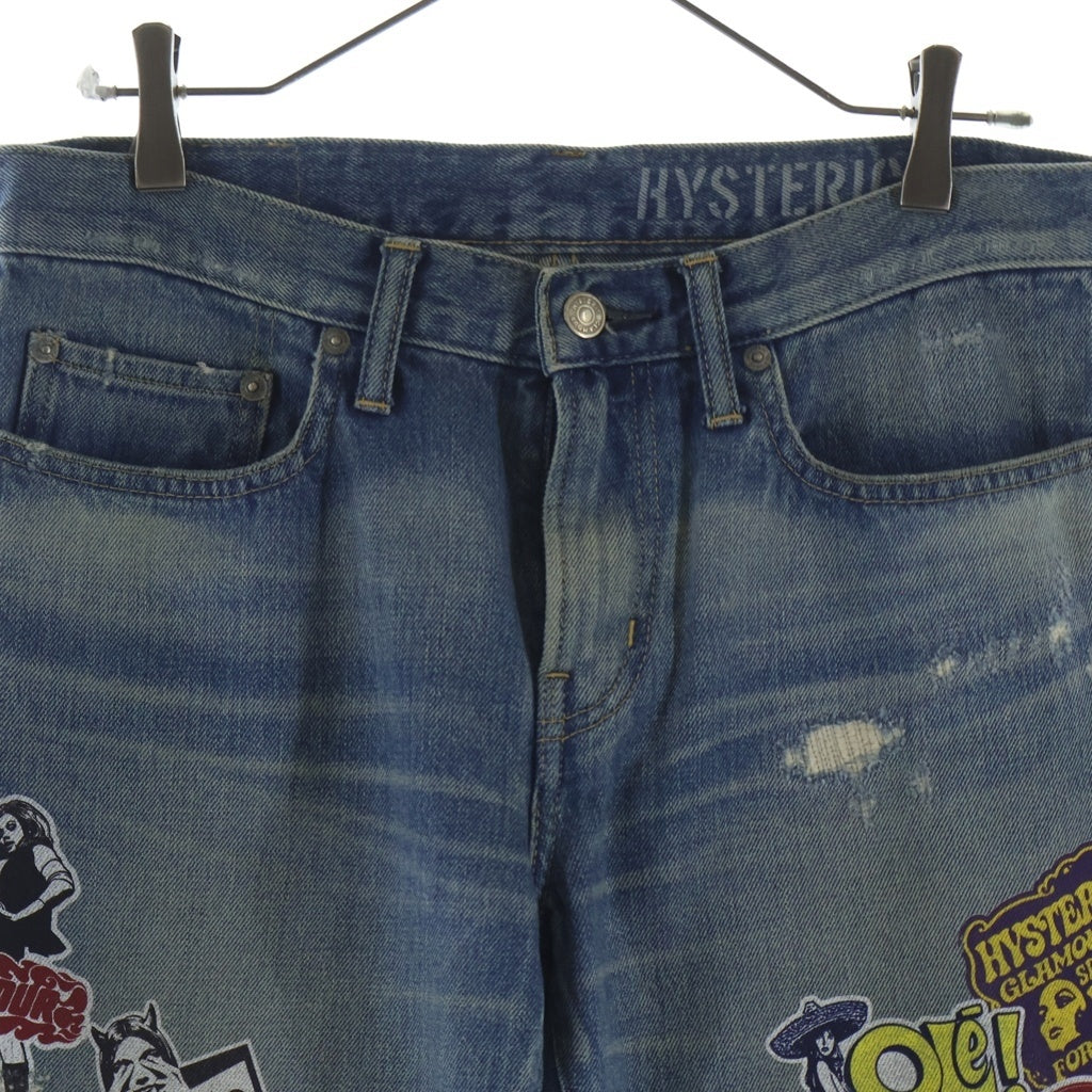 HYSTERIC GLAMOUR(ヒステリックグラマー) Girl Print Sticker Denim Pant ダメージ加工 ガールプリント ステッカー デニムパンツ インディゴ 02223AP