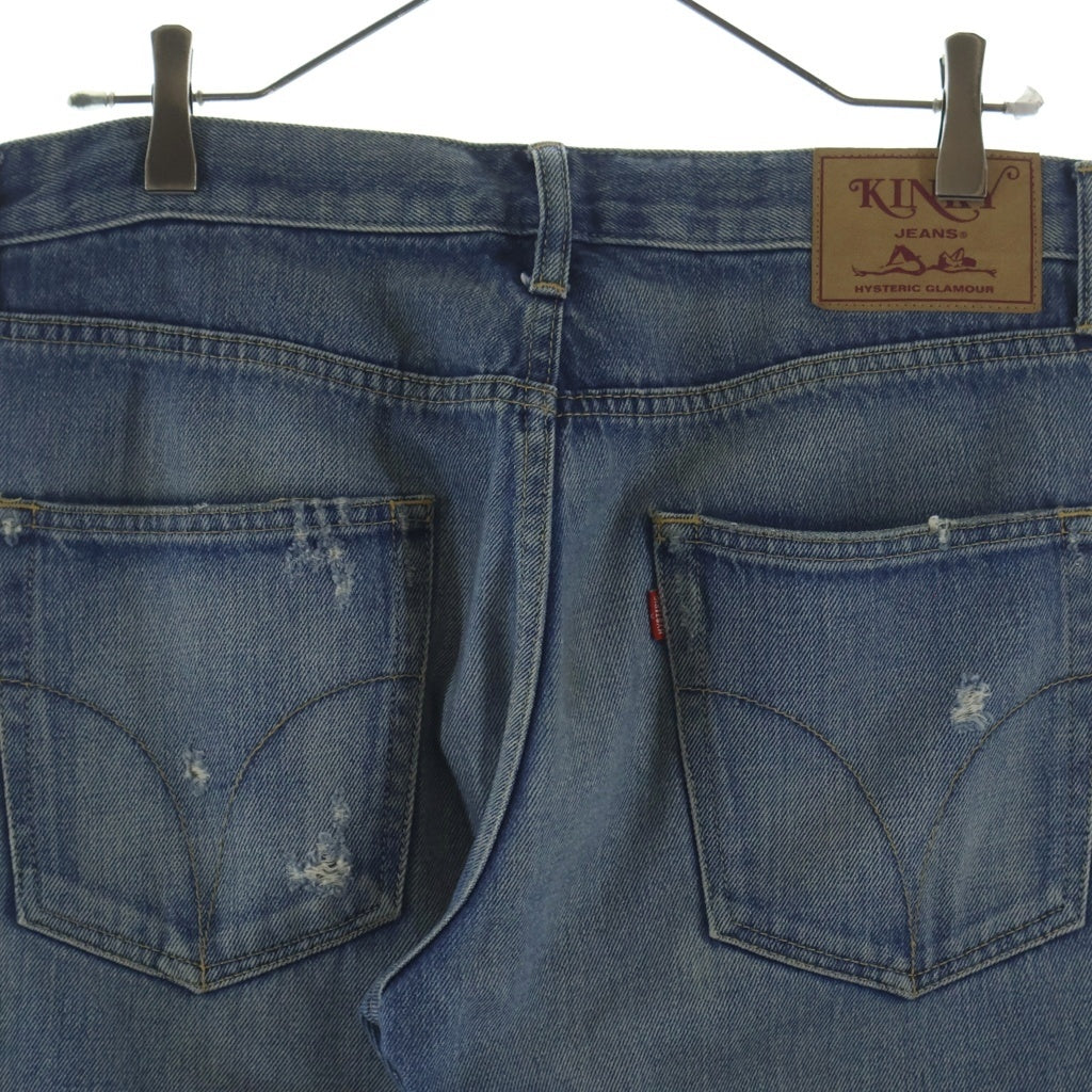 HYSTERIC GLAMOUR(ヒステリックグラマー) Girl Print Sticker Denim Pant ダメージ加工 ガールプリント ステッカー デニムパンツ インディゴ 02223AP