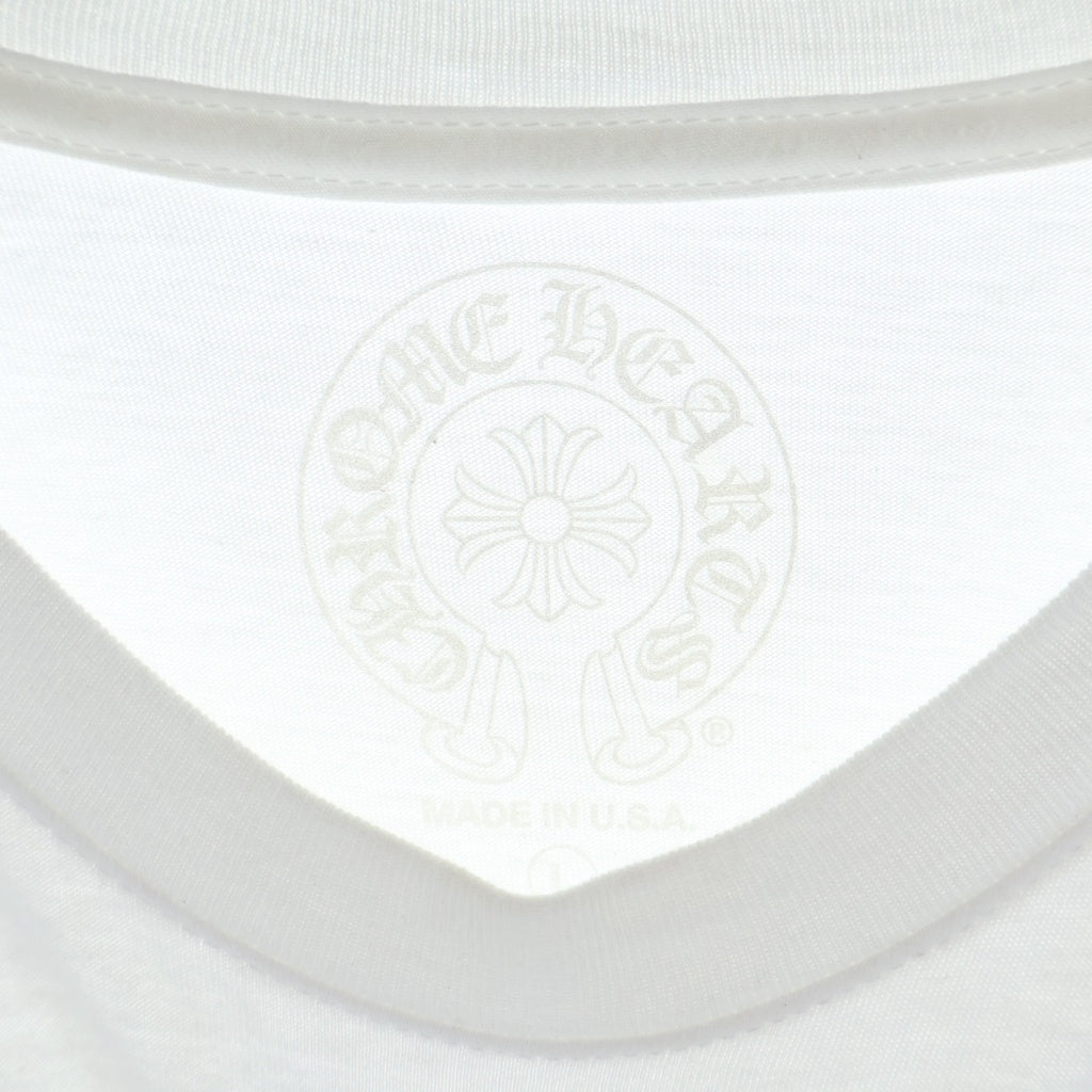 CHROME HEARTS(クロムハーツ) FLRL CRS HORSESHOE L/S バックホースシュー 袖フローラル ロングスリーブ 長袖Tシャツ カットソー ホワイト