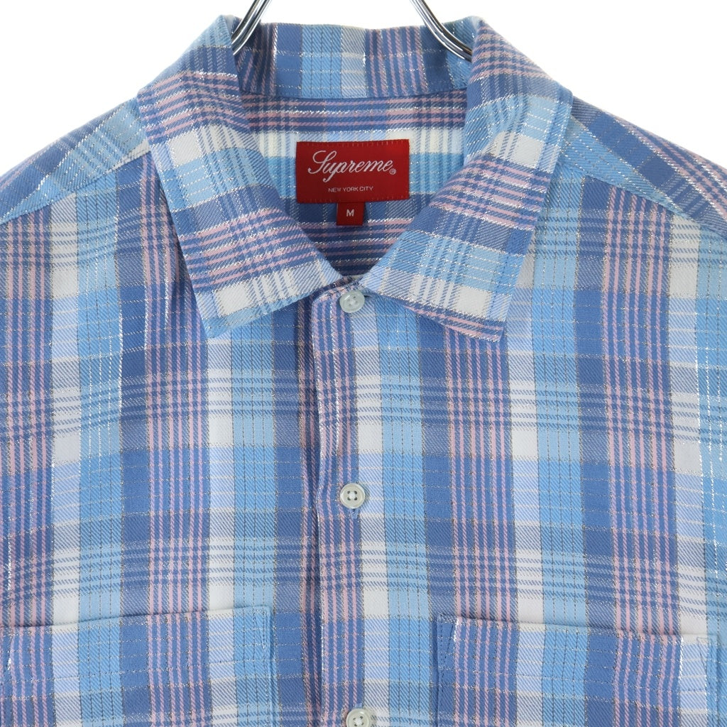 SUPREME(シュプリーム) 23SS Metallic Plaid S/S Shirt メタリック プレイド チェック柄 半袖シャツ ブルー