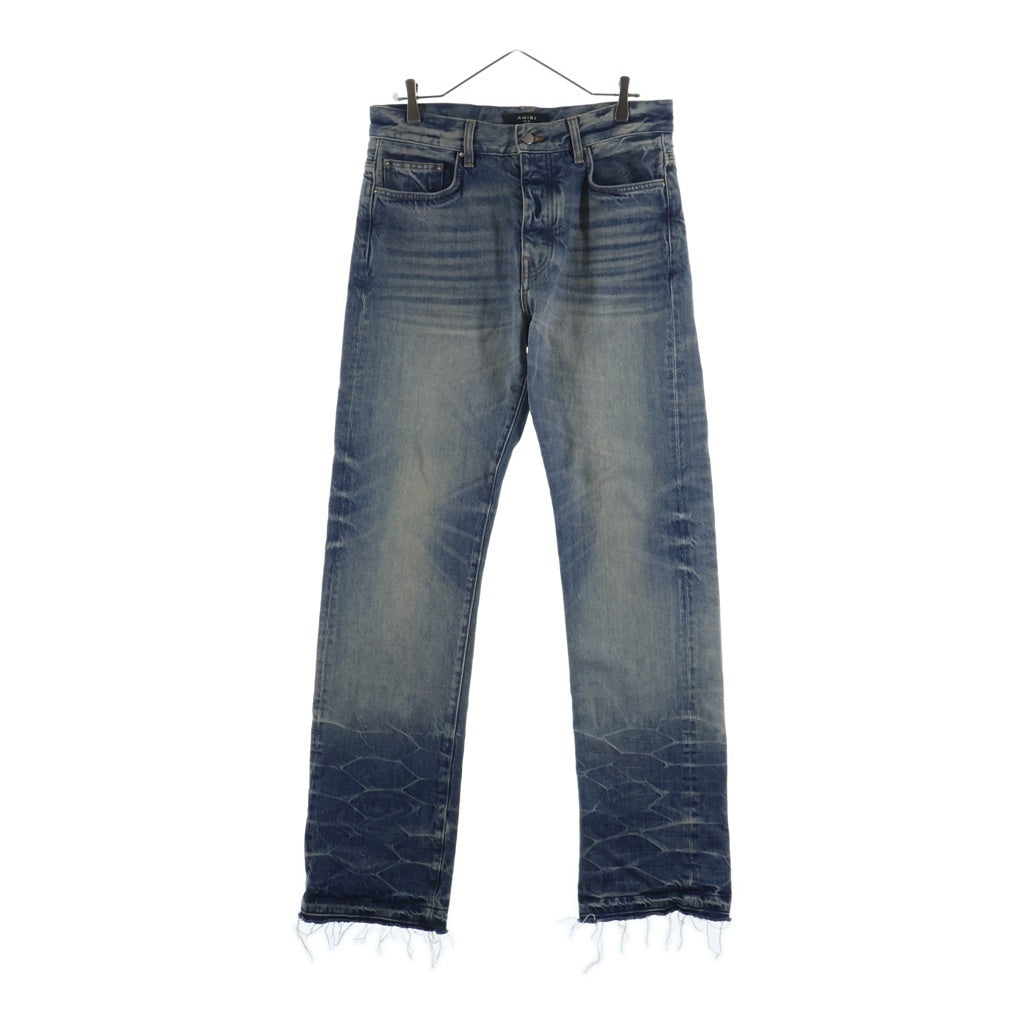 AMIRI(アミリ) ダメージ加工 ブーツ加工 ウォッシュド ストレートデニムパンツ ジーンズ インディゴ SRPS24MDF022SMRBC00