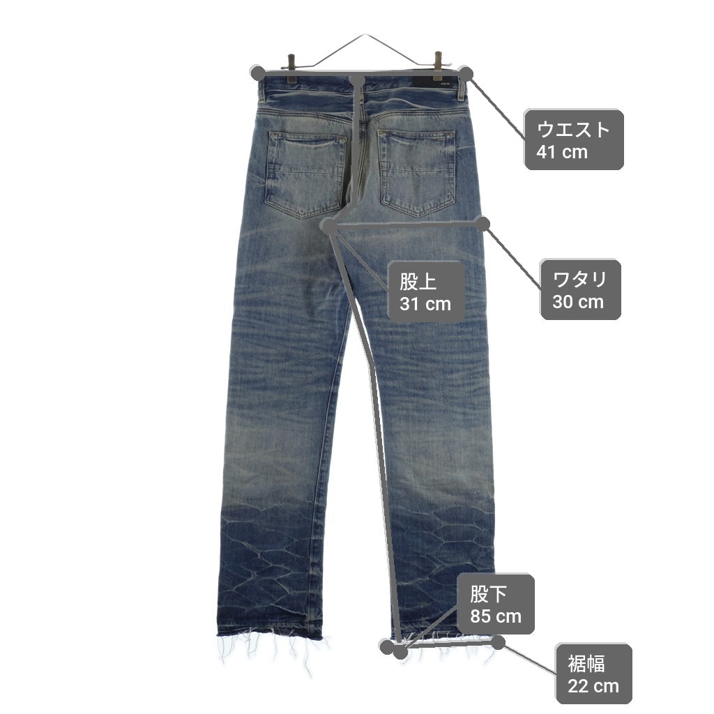 AMIRI(アミリ) ダメージ加工 ブーツ加工 ウォッシュド ストレートデニムパンツ ジーンズ インディゴ SRPS24MDF022SMRBC00
