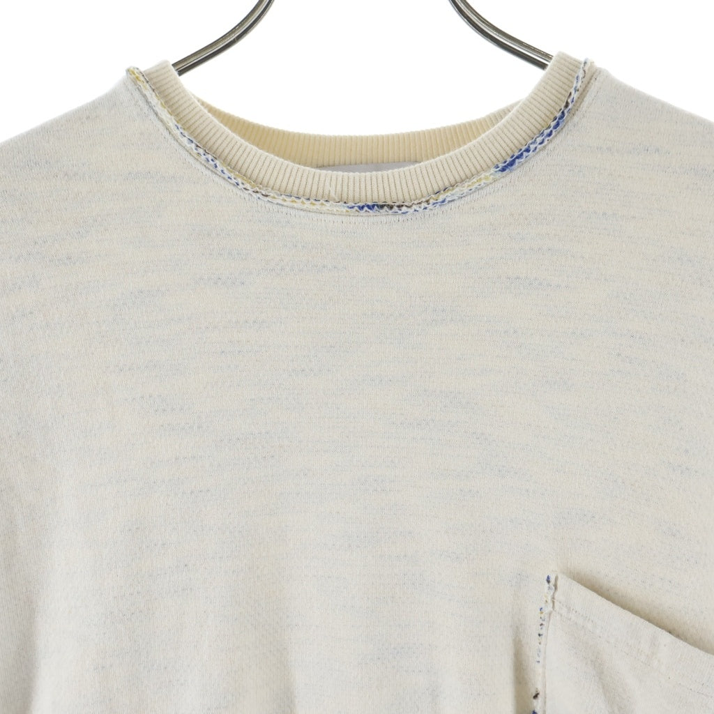 NO BRAND(ノーブランド) TUITACI(ツィタシ) 25SS 裏地メランジ ニット 胸ポケット クルーネック スウェット トレーナー アイボリー T25SS-C06