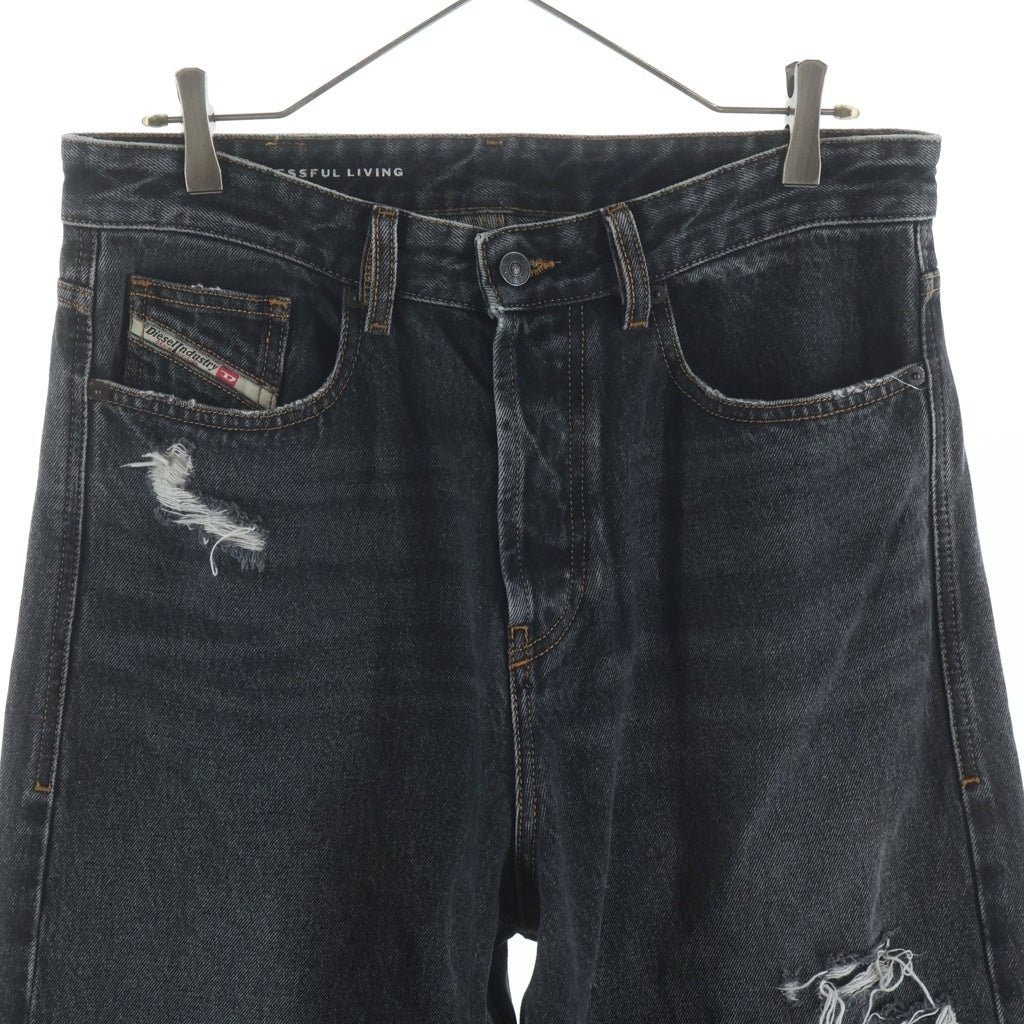 DIESEL(ディーゼル) Relaxed Jeans D-Rise リラックス Dライズ ダメージ加工 ウォッシュド ワイドデニム パンツ ジーンズ ブラック