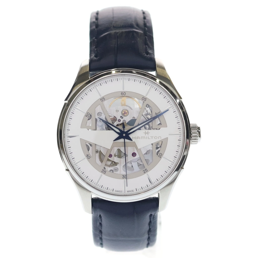 HAMILTON(ハミルトン) Jazzmaster Skeleton Auto ジャズマスター スケルトン オート 自動巻き 型押しレザー ウォッチブレス 腕時計 シルバー/ネイビー H42535610