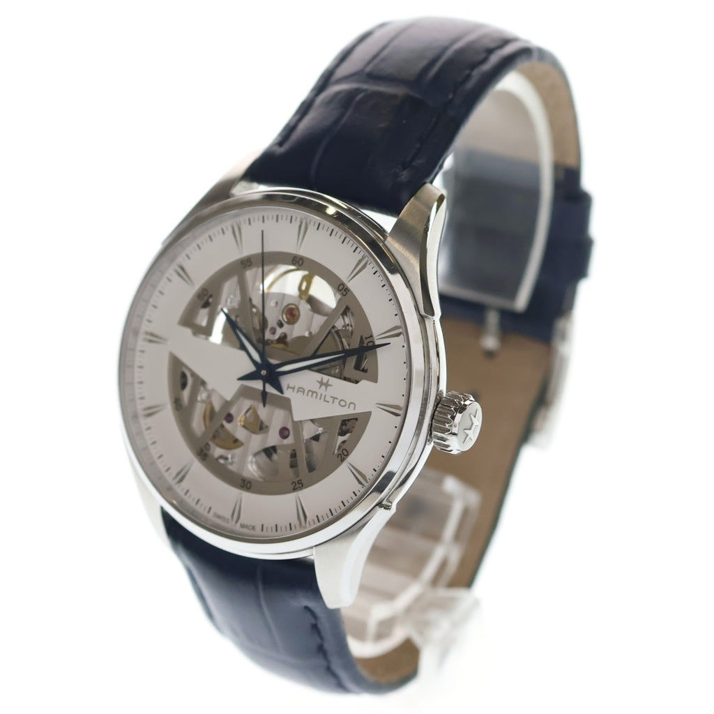 HAMILTON(ハミルトン) Jazzmaster Skeleton Auto ジャズマスター スケルトン オート 自動巻き 型押しレザー ウォッチブレス 腕時計 シルバー/ネイビー H42535610