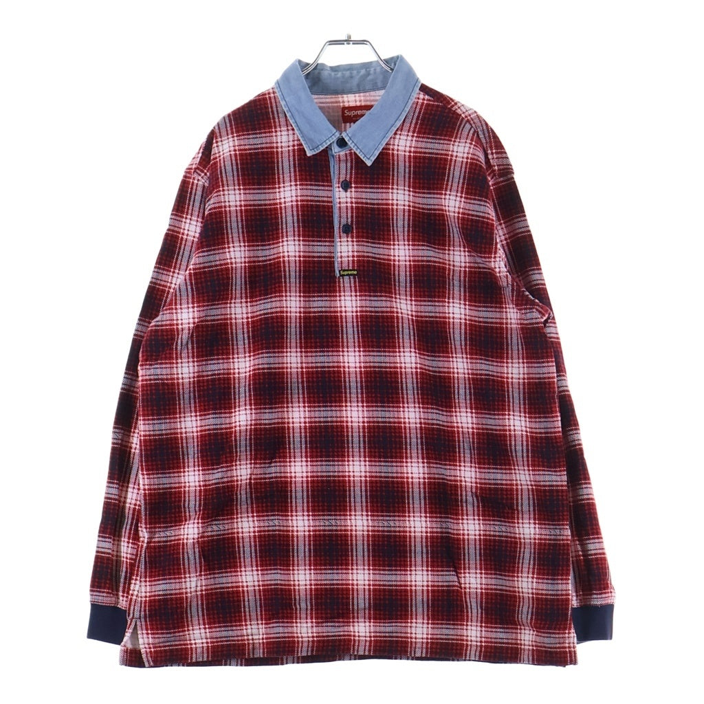 SUPREME(シュプリーム) 14AW Shadow Plaid Rugby Top シャドウ プレイド フランネル ラグビー長袖ポロシャツ レッド