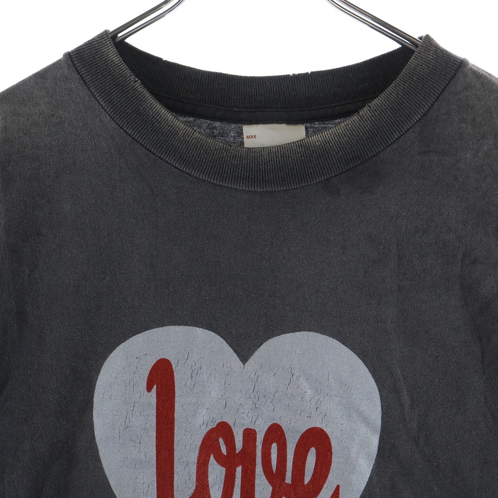SAINT MICHAEL(セントマイケル) 25SS HEART TEE ヴィンテージ加工 ハートプリント半袖Tシャツ クルーネックカットソー ブラック SM-HR8-0000-001