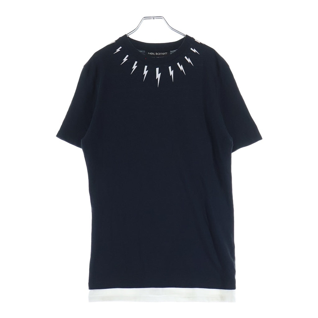 Neil Barrett(ニール バレット) Neck Lightning S/S Tee ネック ライトニング フロントプリント 裾切替 半袖 Tシャツ カットソー ブラック PBJT123S B514S