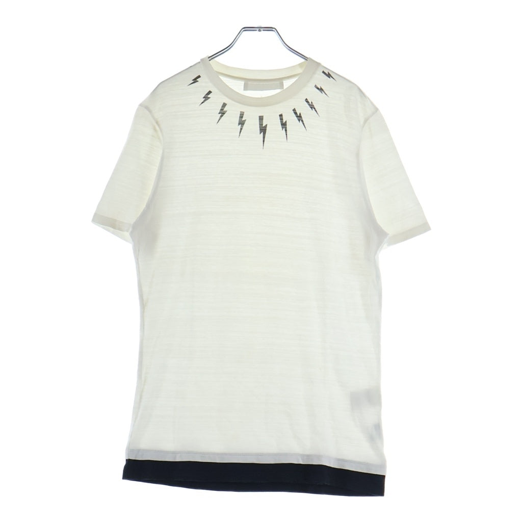 Neil Barrett(ニール バレット) Neck Lightning S/S Tee ネック ライトニング フロントプリント 裾切替 半袖 Tシャツ カットソー ホワイト PBJT123S B514S