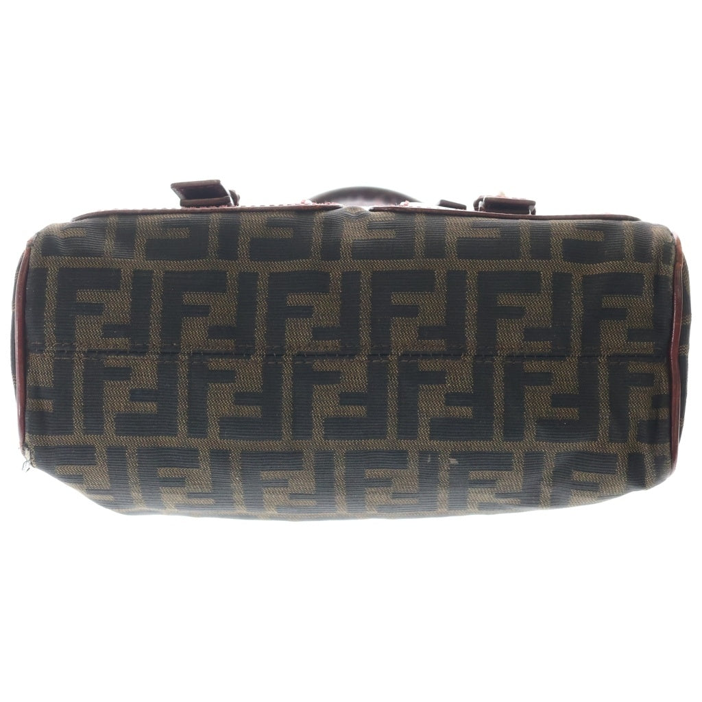 FENDI(フェンディ) FF ズッカ柄 レザー切り替え ダブルポケット ハンドバック レッド/ブラウン レディース