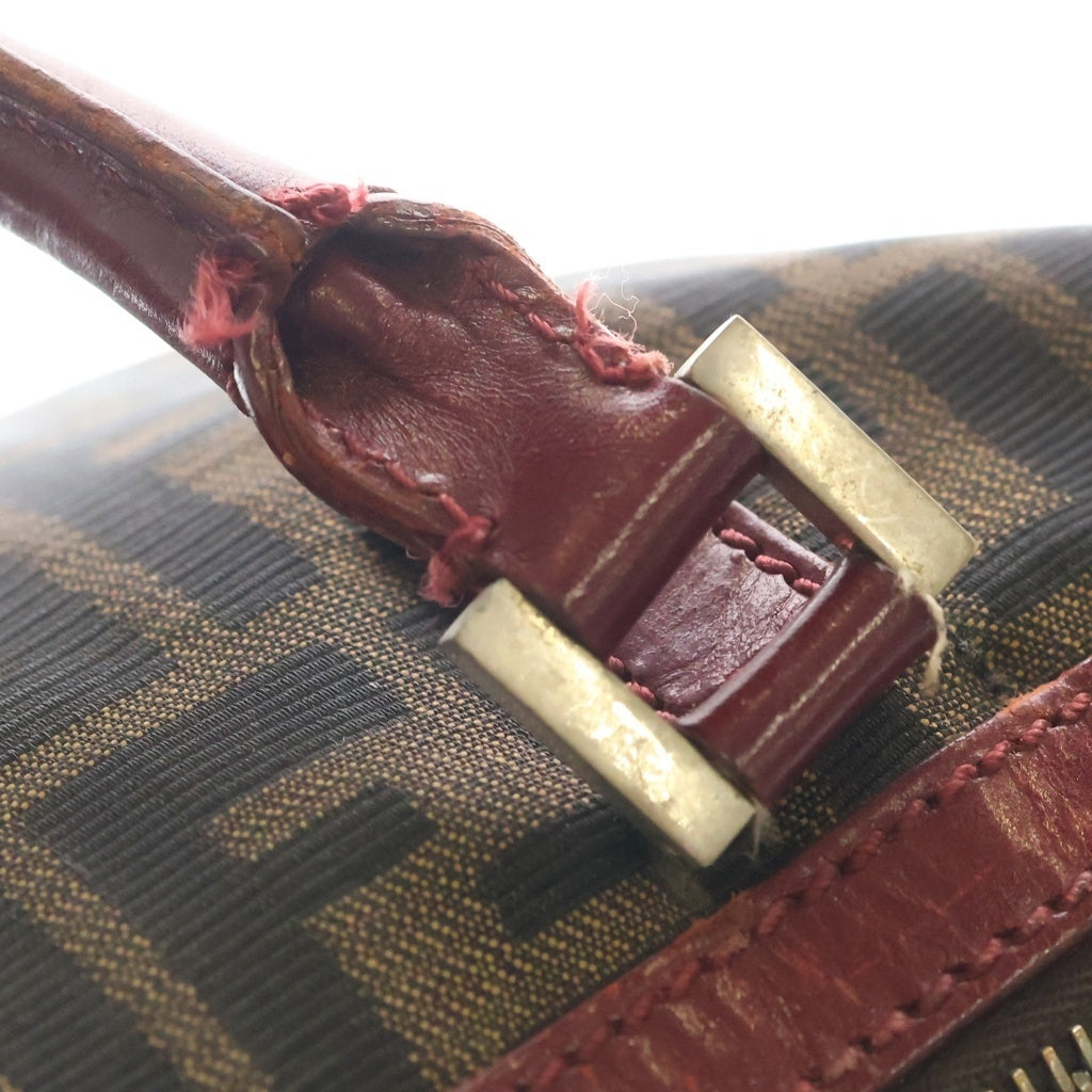 FENDI(フェンディ) FF ズッカ柄 レザー切り替え ダブルポケット ハンドバック レッド/ブラウン レディース
