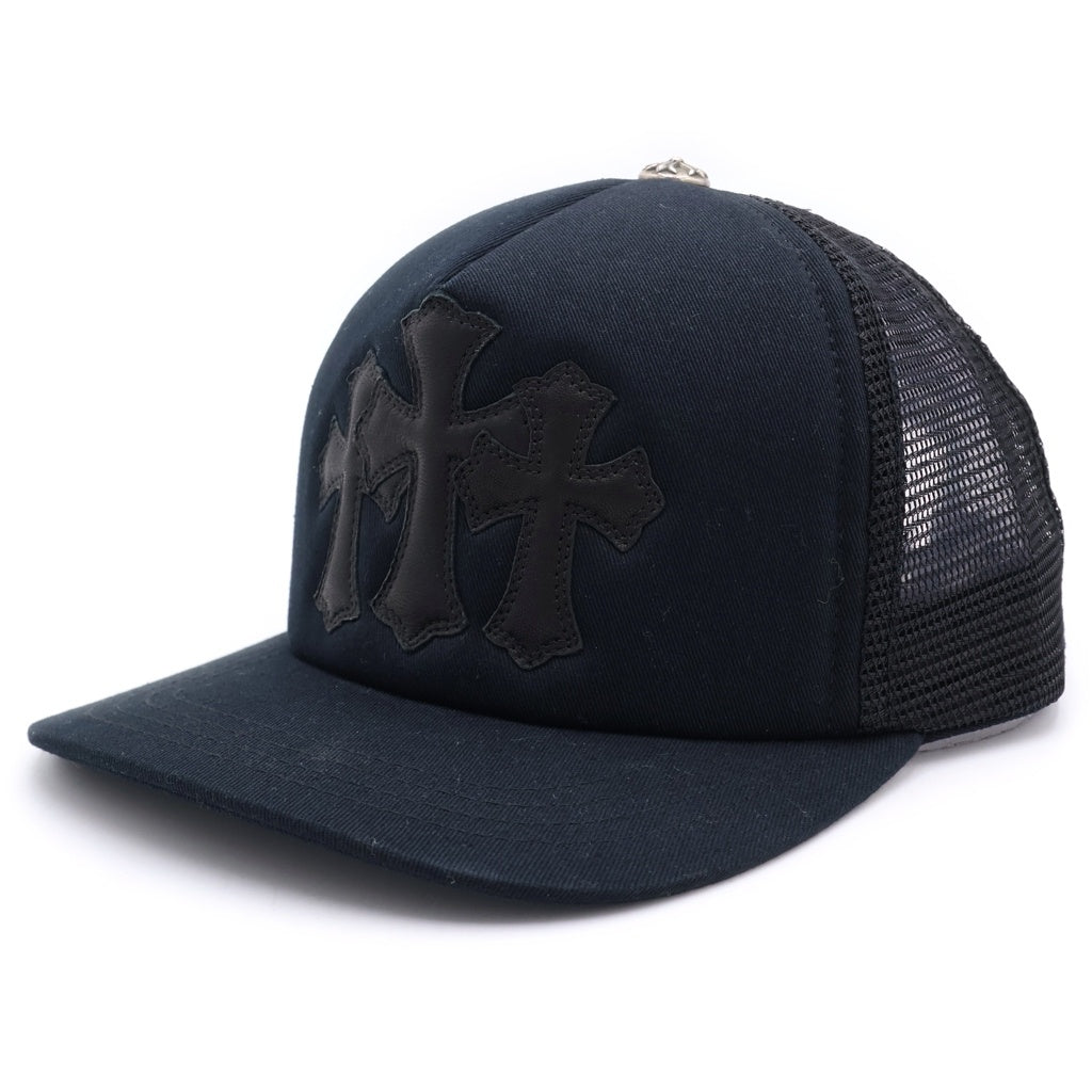 CHROME HEARTS(クロムハーツ) TRUCKER CAP トラッカーキャップ 3セメタリークロス レザーパッチ 帽子 ブラック