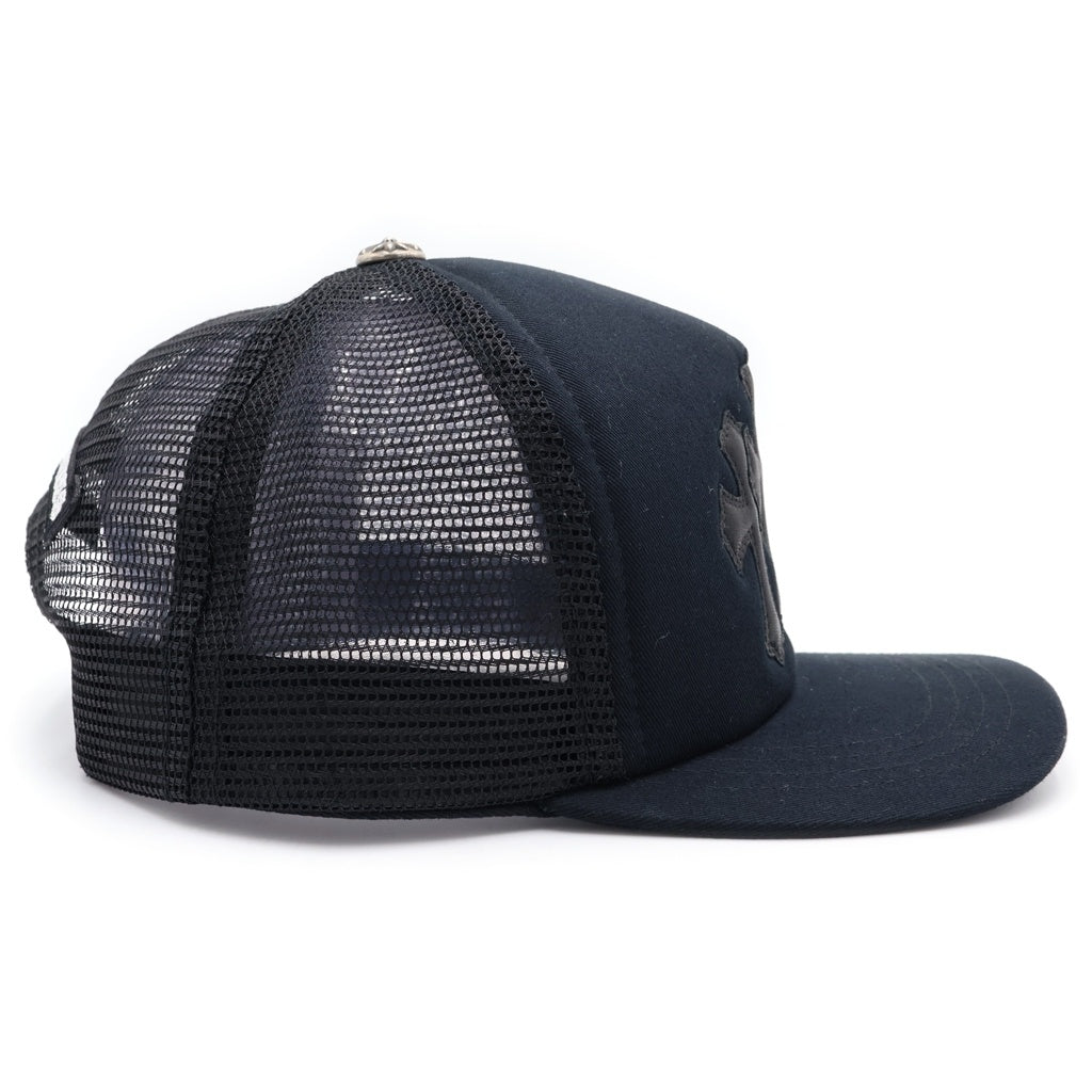 CHROME HEARTS(クロムハーツ) TRUCKER CAP トラッカーキャップ 3セメタリークロス レザーパッチ 帽子 ブラック
