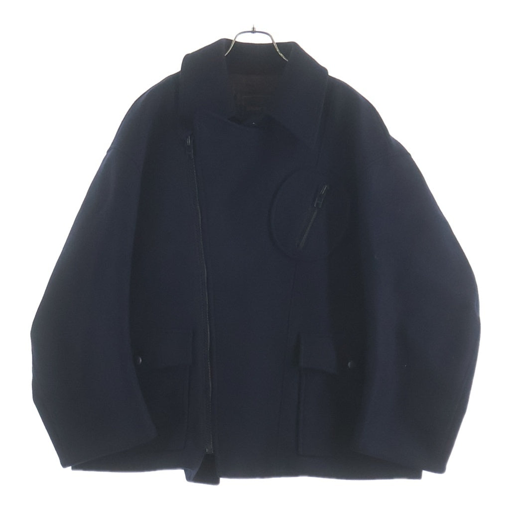 NO BRAND(ノーブランド) 【Mister it ミスターイット】メルトン ウール ライダース ジャケット コート ネイビー manu-23aw