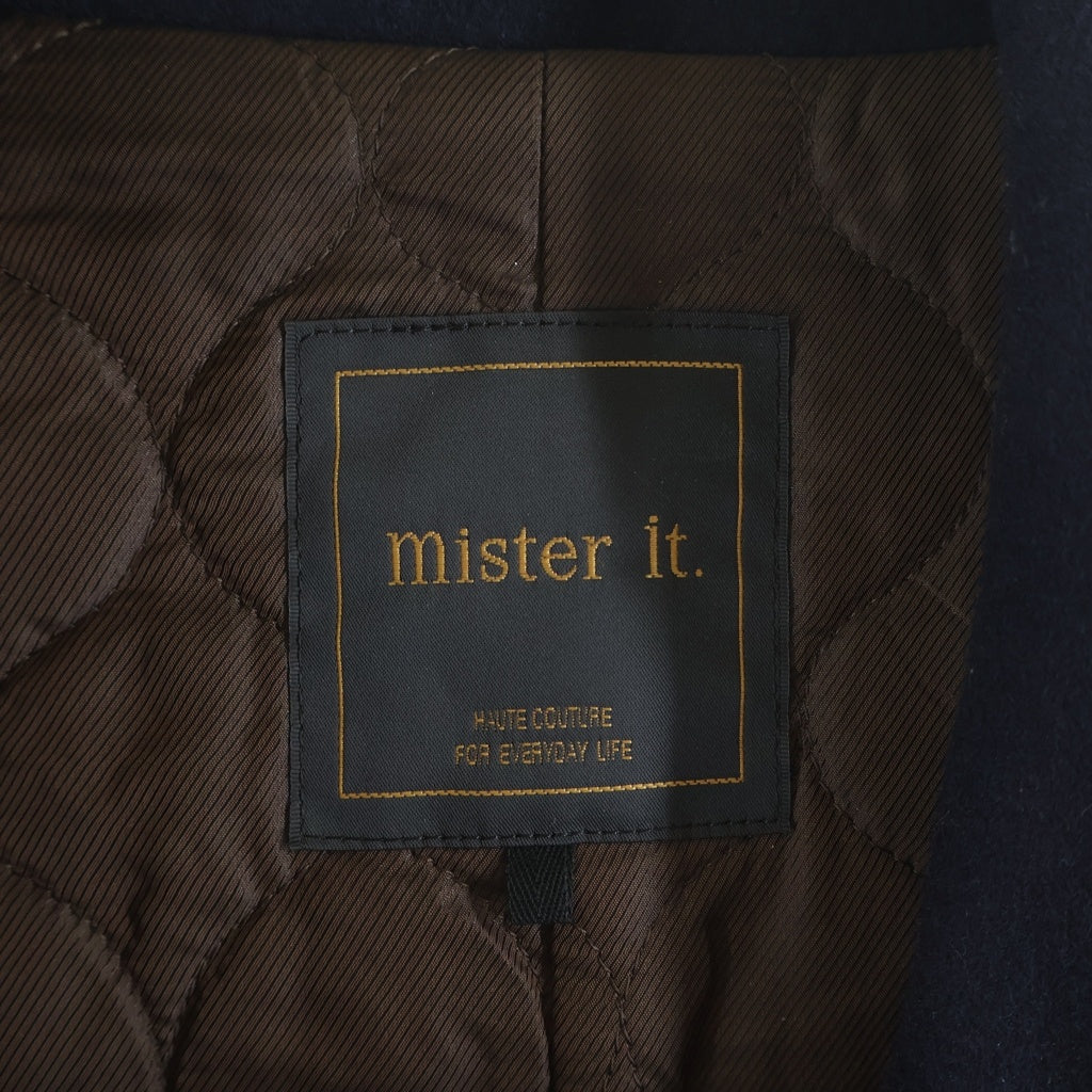 NO BRAND(ノーブランド) 【Mister it ミスターイット】メルトン ウール ライダース ジャケット コート ネイビー manu-23aw