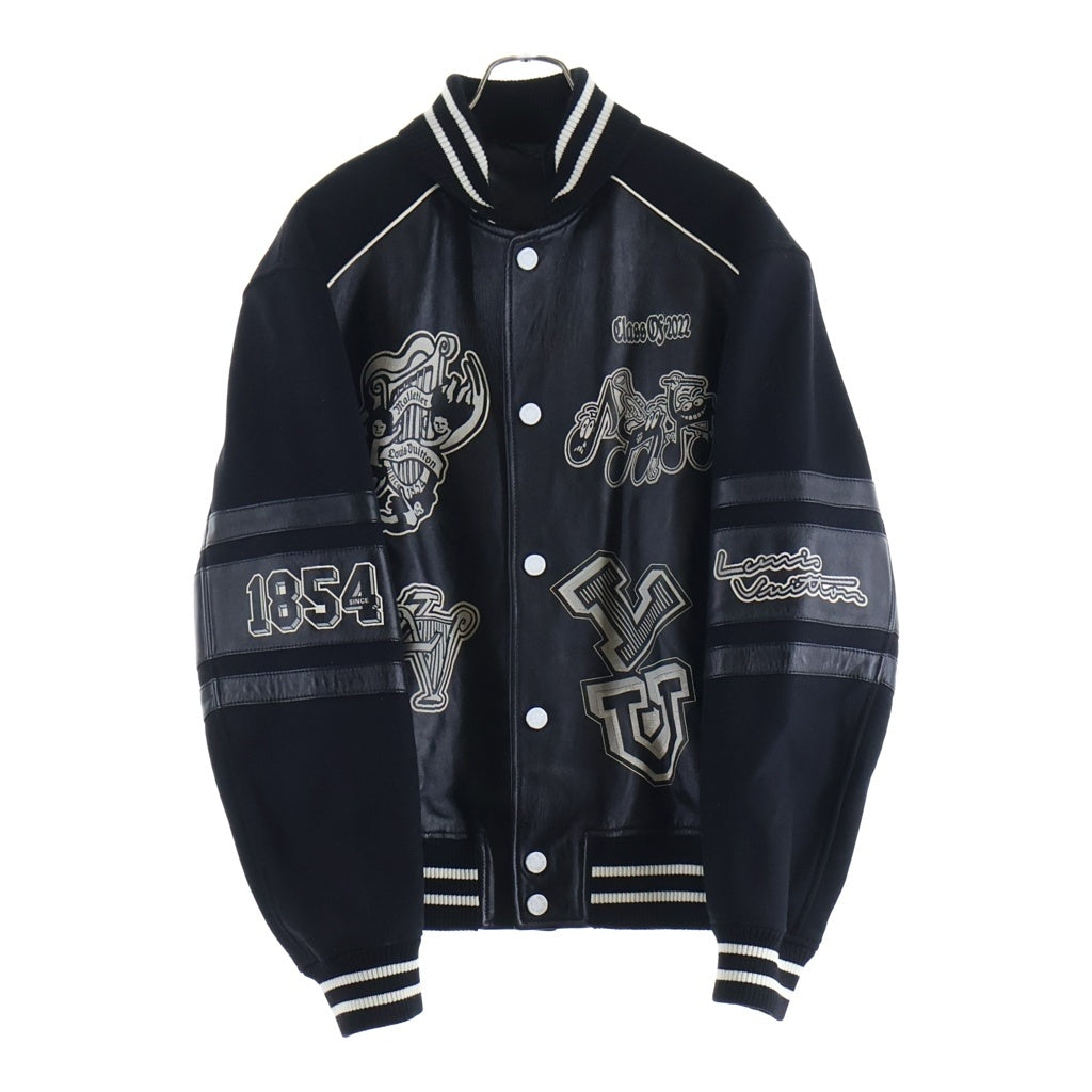 LOUIS VUITTON(ルイヴィトン) 23SS グラフィックプリント レザーバーシティジャケット スタジャン ブルゾン ブラック RM231M U35 HOL07E