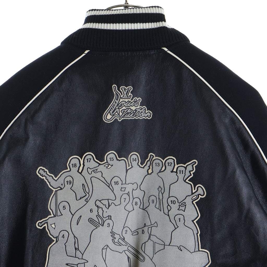 LOUIS VUITTON(ルイヴィトン) 23SS グラフィックプリント レザーバーシティジャケット スタジャン ブルゾン ブラック RM231M U35 HOL07E