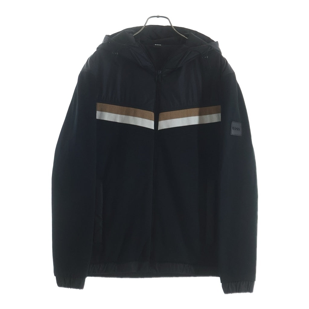 HUGO BOSS(ヒューゴボス) Hooded Strip Jacket フーデッド ストライプ切り替え ジップアップジャケット ブラック