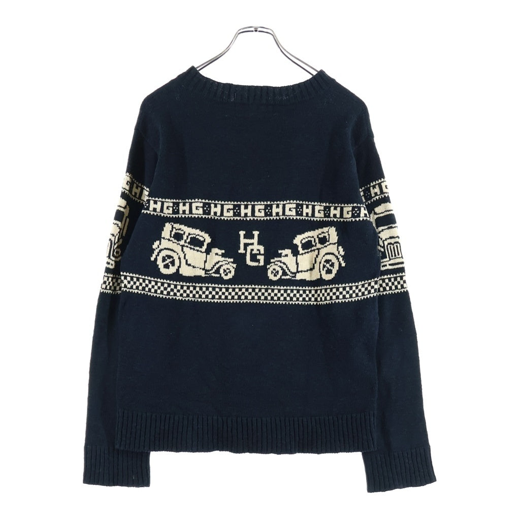 HYSTERIC GLAMOUR(ヒステリックグラマー) エスニック柄 クルーネック ニットセーター ネイビー