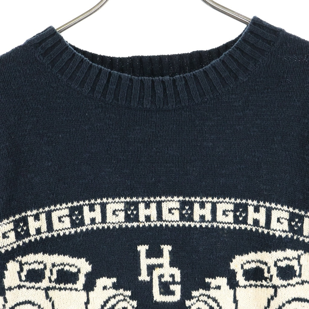 HYSTERIC GLAMOUR(ヒステリックグラマー) エスニック柄 クルーネック ニットセーター ネイビー