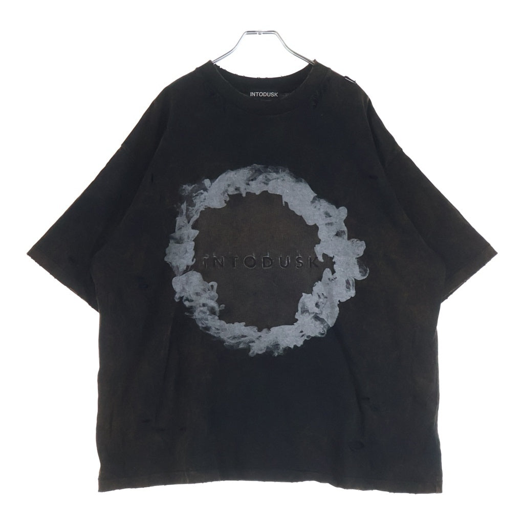INTODUSK(イントゥダスク) 25SS SMOKET CHEMICAL WASH TEE ヴィンテージ フェード加工 フロントプリント 半袖Tシャツ カットソー ブラック