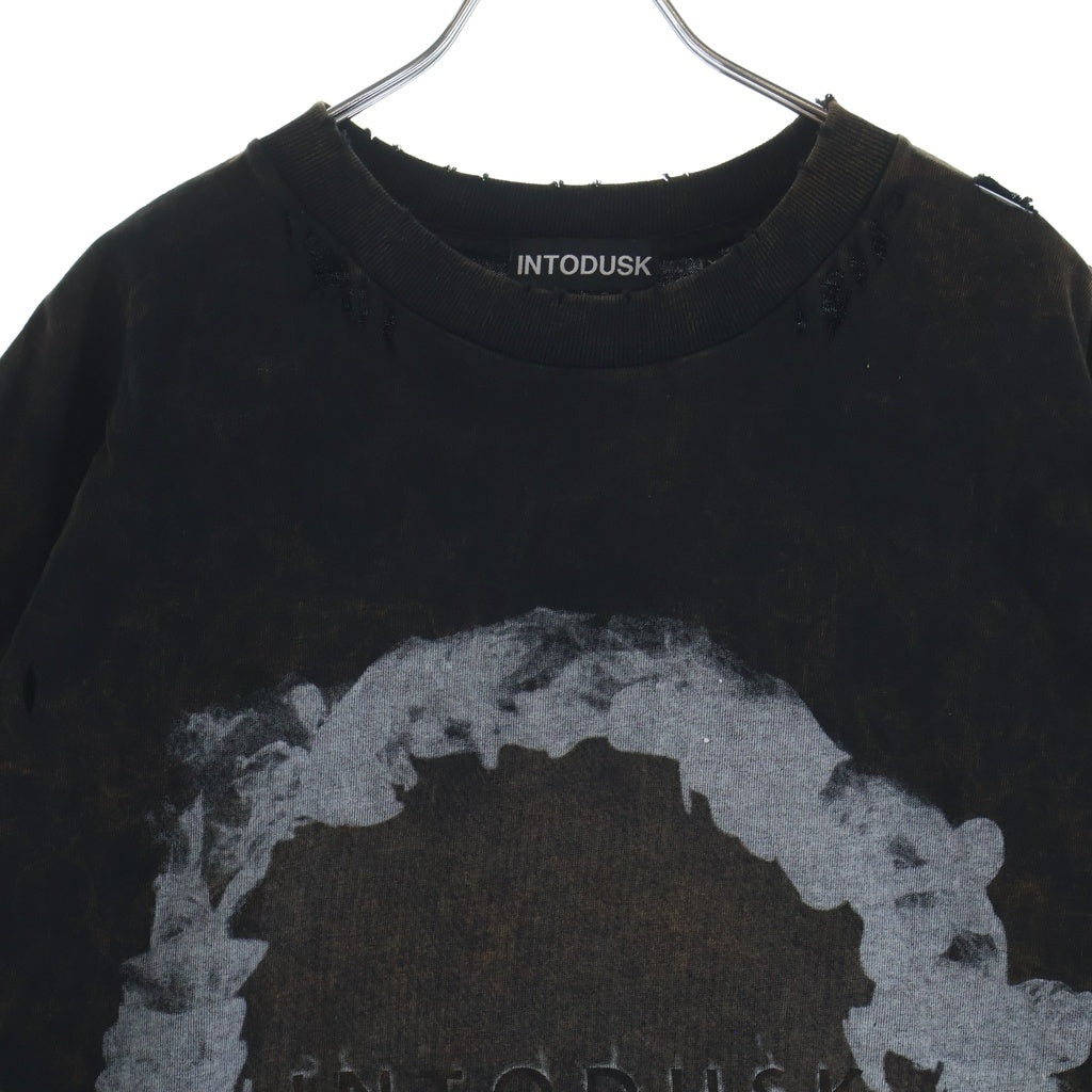 INTODUSK(イントゥダスク) 25SS SMOKET CHEMICAL WASH TEE ヴィンテージ フェード加工 フロントプリント 半袖Tシャツ カットソー ブラック