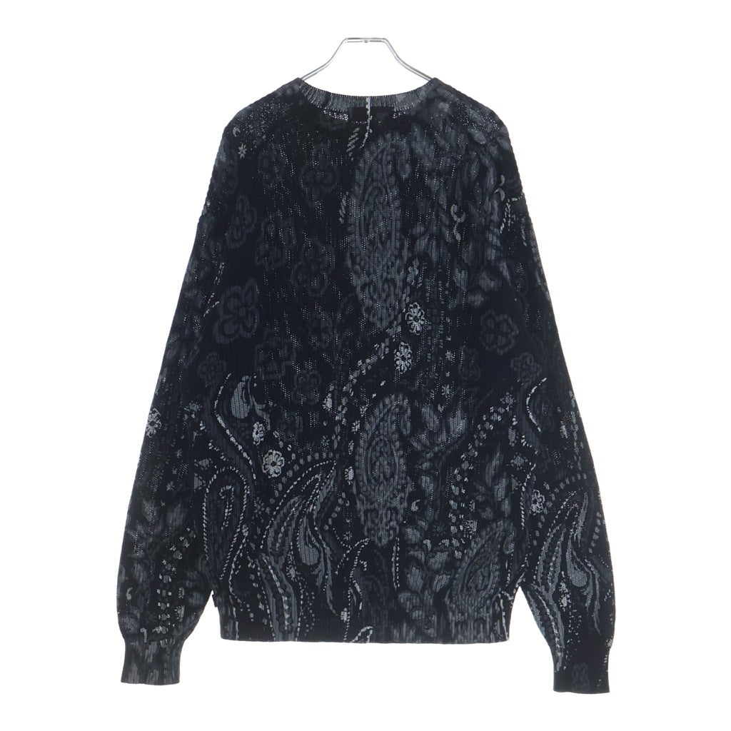 SUPREME(シュプリーム) 24SS Printed Paisley Sweater ペイズリープリント 総柄 フロントロゴ刺繍 コットンニット クルーネック セーター ブラック
