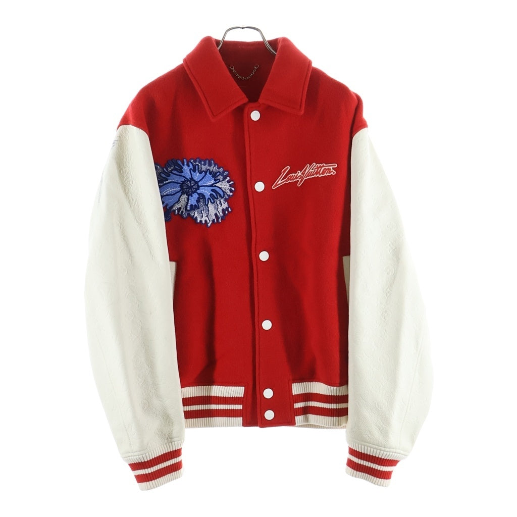 LOUIS VUITTON(ルイヴィトン) 23SS ×草間彌生 ウール レザー 切替 バーシティ スタジアムジャケット レッド/ホワイト RM231H MJY HOL31E