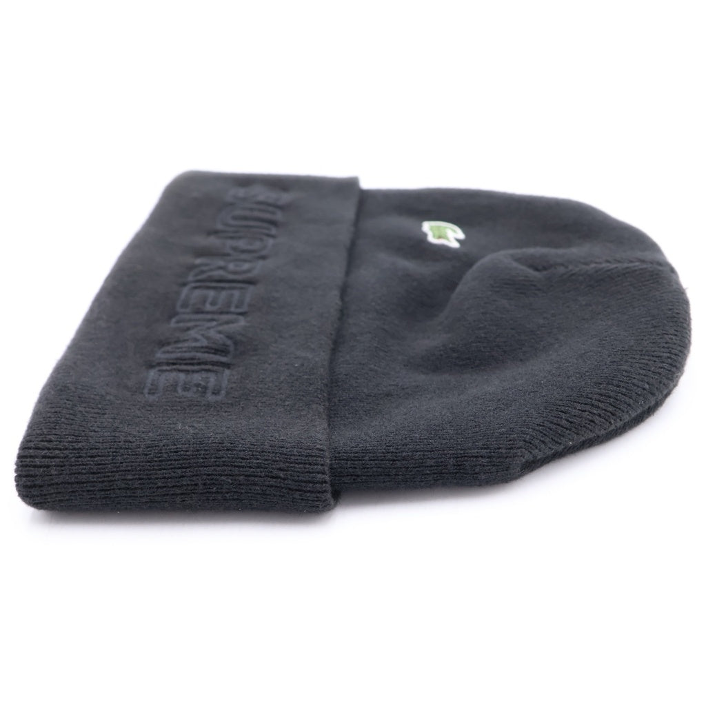 SUPREME(シュプリーム) 19AW ×LACOSTE Beanie ロゴ刺繍 ビーニー ニット帽 ブラック