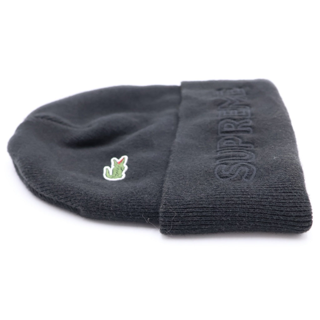 SUPREME(シュプリーム) 19AW ×LACOSTE Beanie ロゴ刺繍 ビーニー ニット帽 ブラック