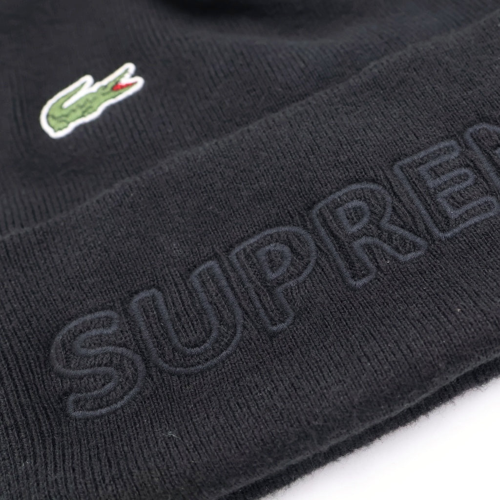 SUPREME(シュプリーム) 19AW ×LACOSTE Beanie ロゴ刺繍 ビーニー ニット帽 ブラック