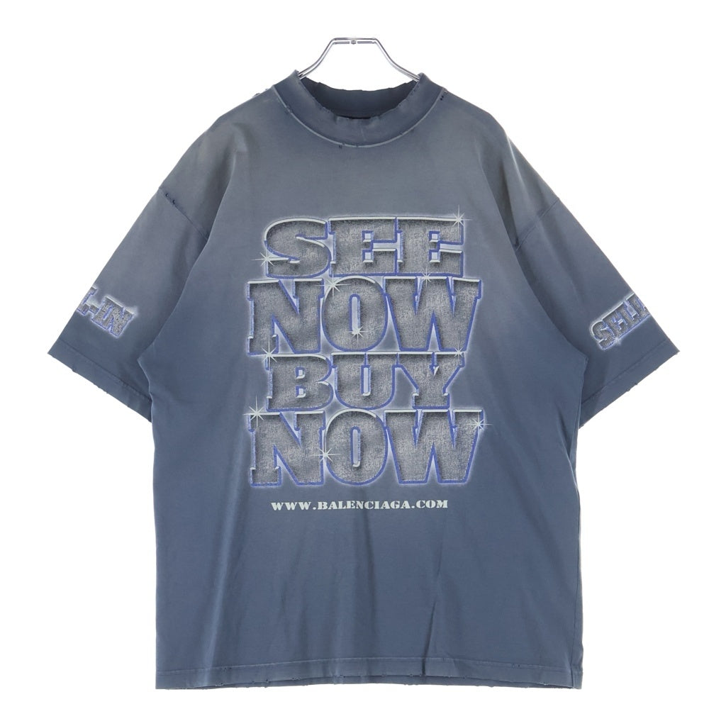 BALENCIAGA(バレンシアガ) 24SS SEE NOW BUY インサイドアウト ミディアムフィット ヴィンテージ加工 半袖Tシャツ カットソー ネイビー 764235 TQVE8