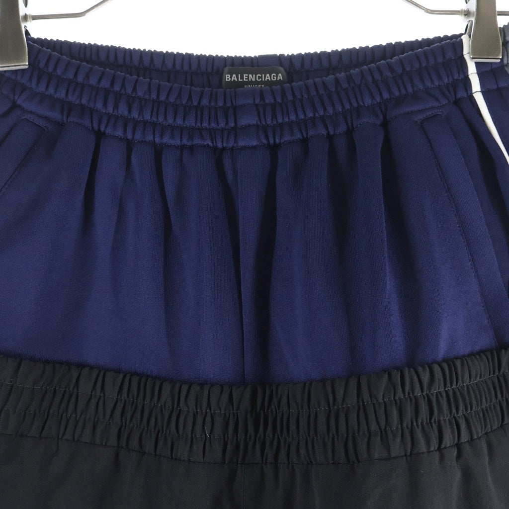 BALENCIAGA(バレンシアガ) 24AW CUT-UP TRACKSUIT PANTS ループスポーツロゴ カットアップ レイヤード トラックスーツ パンツ ブラック/ネイビー 808909 TR031