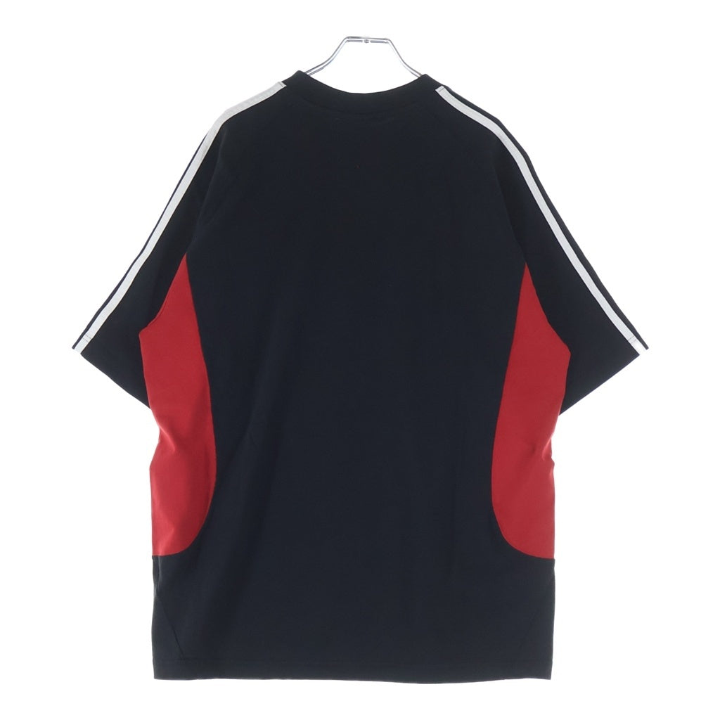 BALENCIAGA(バレンシアガ) 23SS ×adidas フロントロゴ刺繍 サイドライン コットン切替 半袖Tシャツ カットソー ブラック/レッド 712401 TNVA6