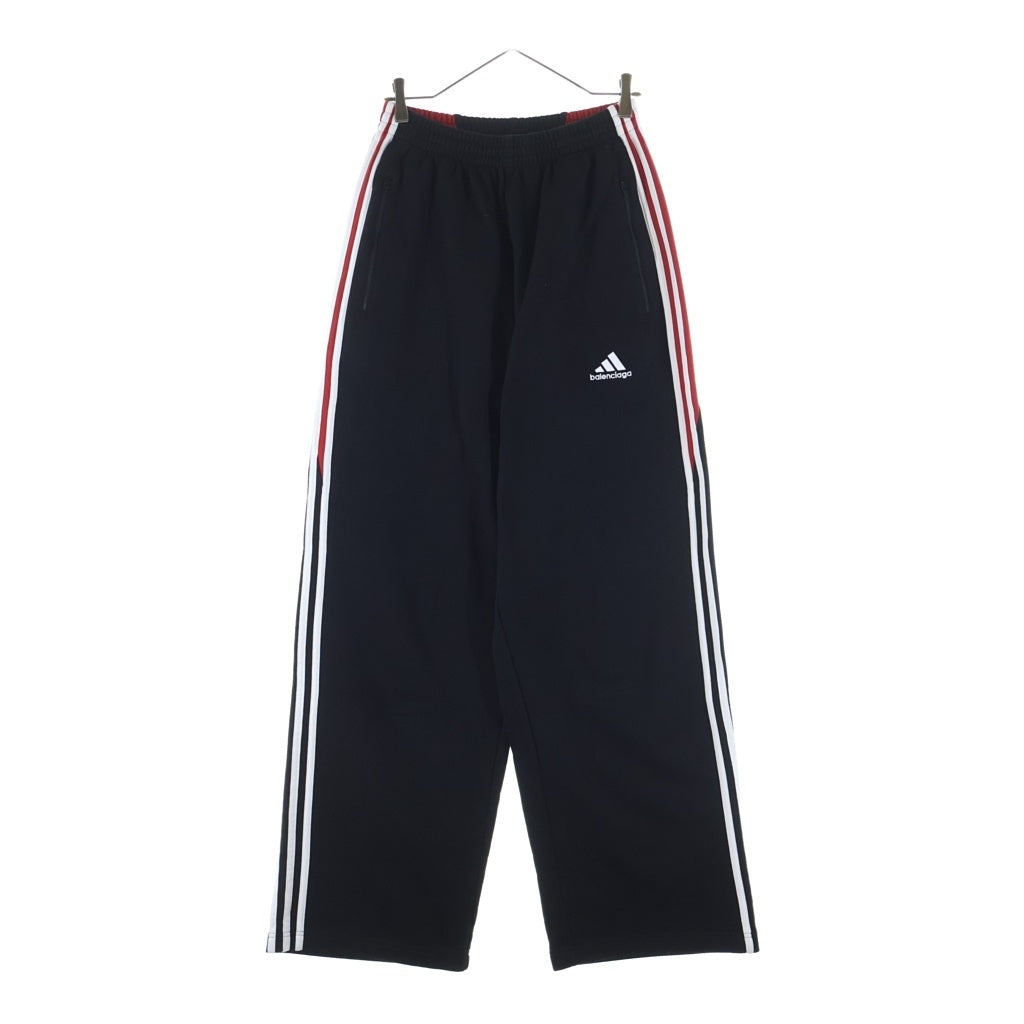 BALENCIAGA(バレンシアガ) ×adidas Baggy Sweatpants アディダス サイドライン ロゴ刺繍 バギースウェットパンツ トラックパンツ ブラック/レッド 723970 TNVN5