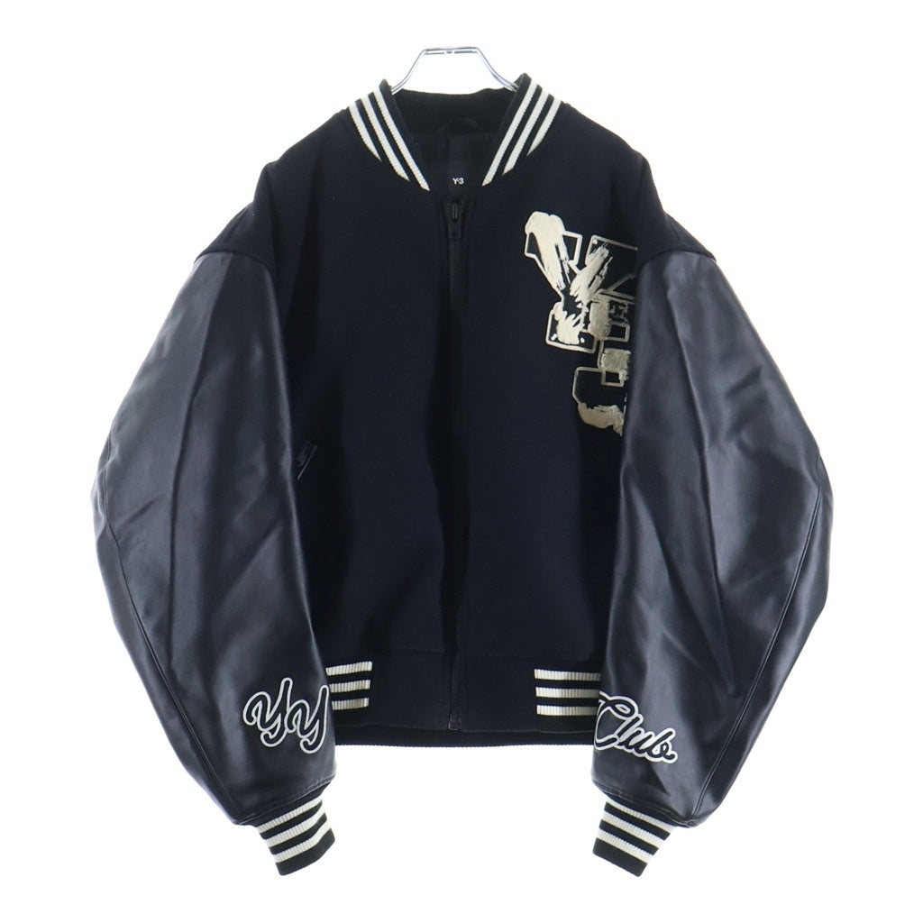 Y-3(ワイスリー) LETTERMAN JKT レターマン グラフィックロゴ アームレザー スタジャン ブラック IQ2133