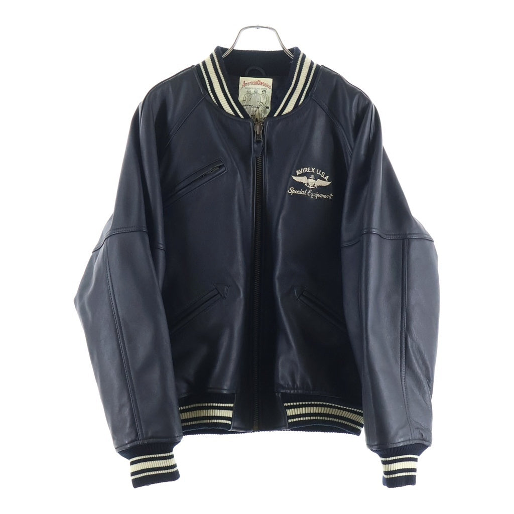 AVIREX(アヴィレックス) Arc Logo Varsity Jacket バックアーチロゴ 両面刺繍 レザーバーシティジャケット ブラック