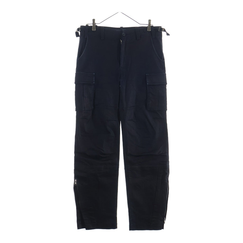 NO BRAND(ノーブランド) Untorn ワックス加工 サイドジップ カーゴパンツ ブラック