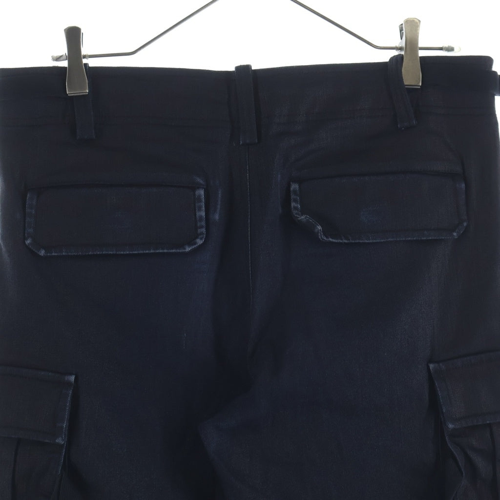 NO BRAND(ノーブランド) Untorn ワックス加工 サイドジップ カーゴパンツ ブラック