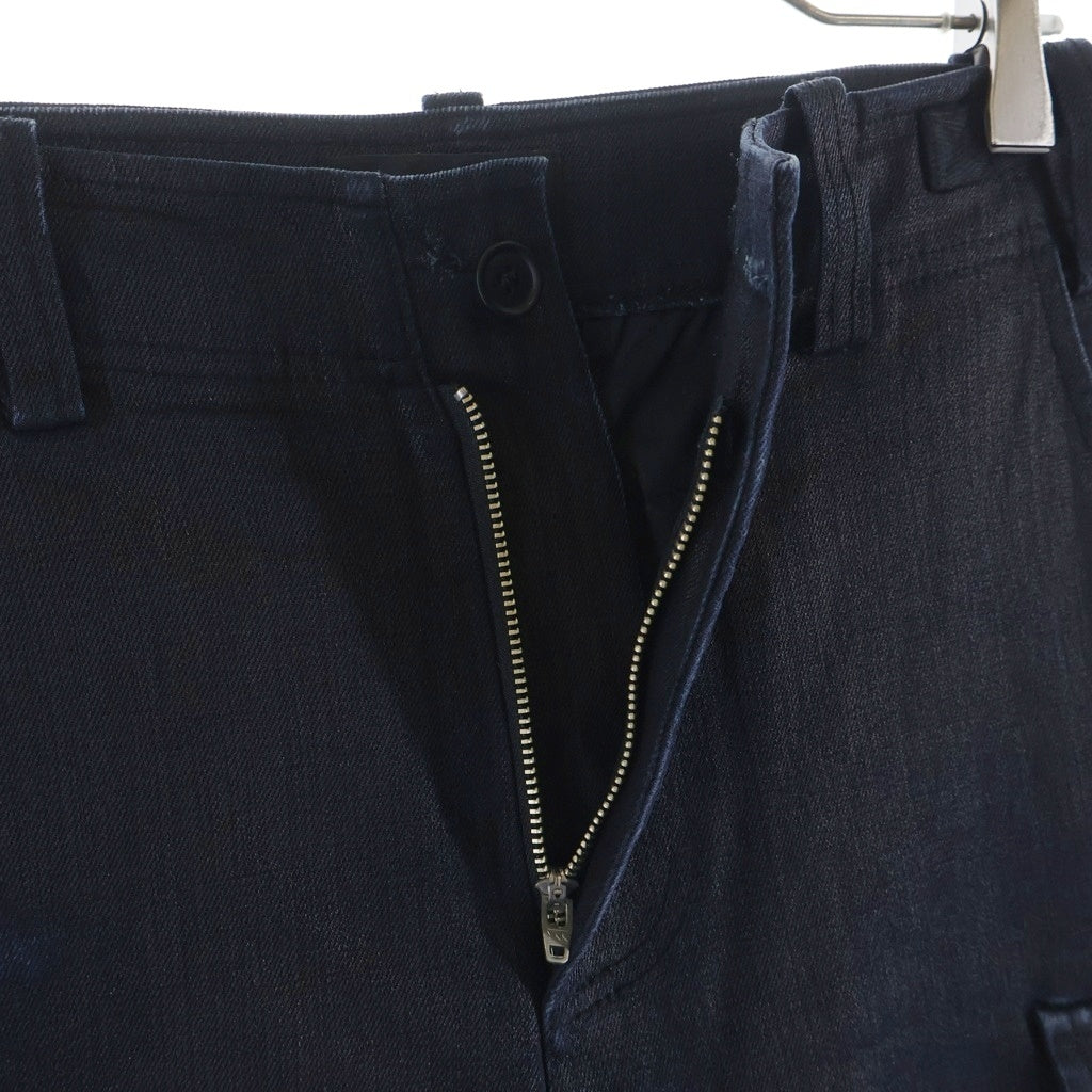 NO BRAND(ノーブランド) Untorn ワックス加工 サイドジップ カーゴパンツ ブラック