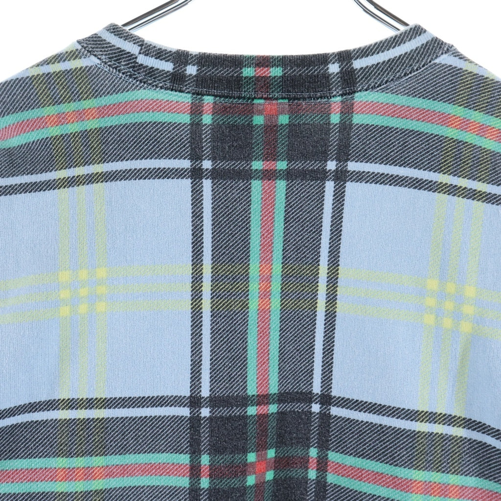 SUPREME(シュプリーム) 21SS Plaid Crewneck チェック総柄 フロントロゴ刺繍 クルーネック プルオーバースウェット トレーナー ライトブルー