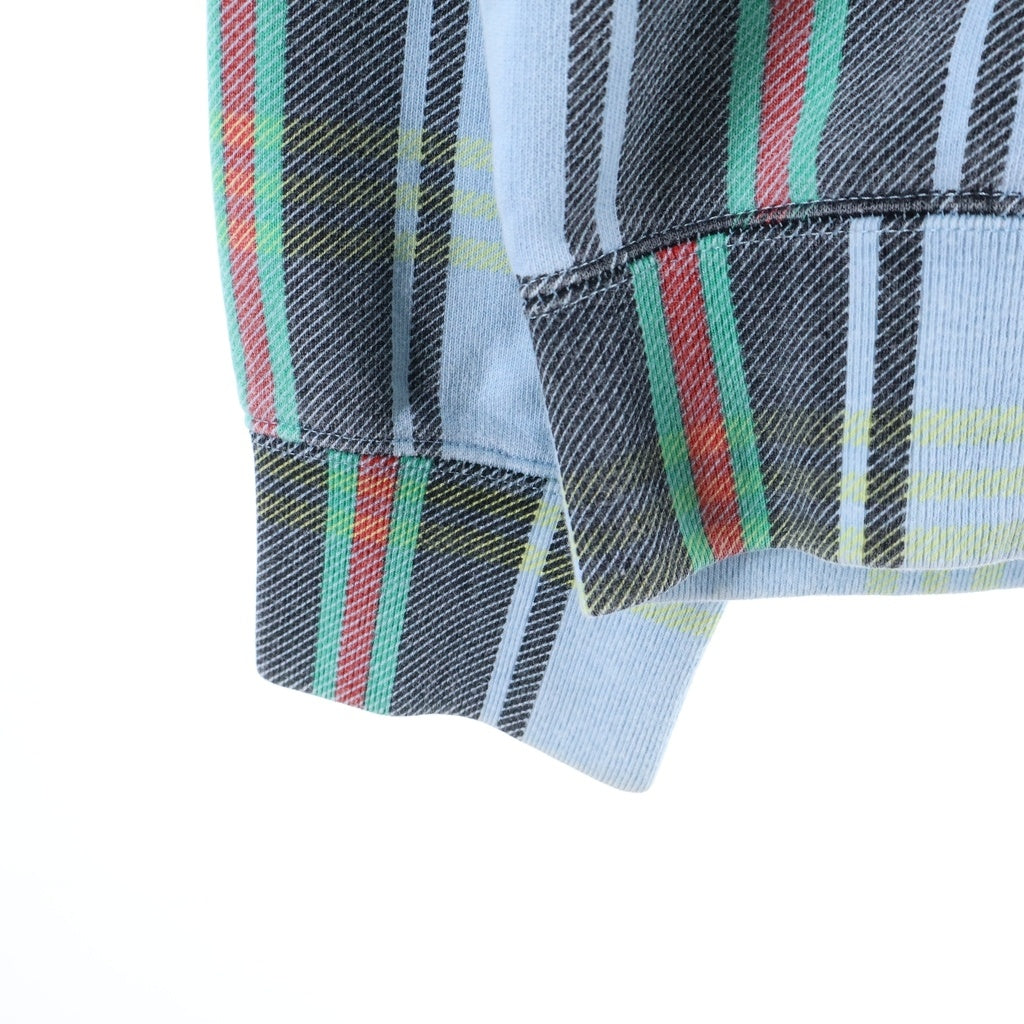SUPREME(シュプリーム) 21SS Plaid Crewneck チェック総柄 フロントロゴ刺繍 クルーネック プルオーバースウェット トレーナー ライトブルー