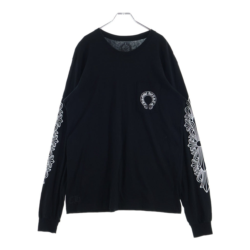 CHROME HEARTS(クロムハーツ) FLRL CRS HORSESHOE LS TEE アームフローラルクロス バックホースシュー クルーネック長袖Tシャツカットソー ブラック