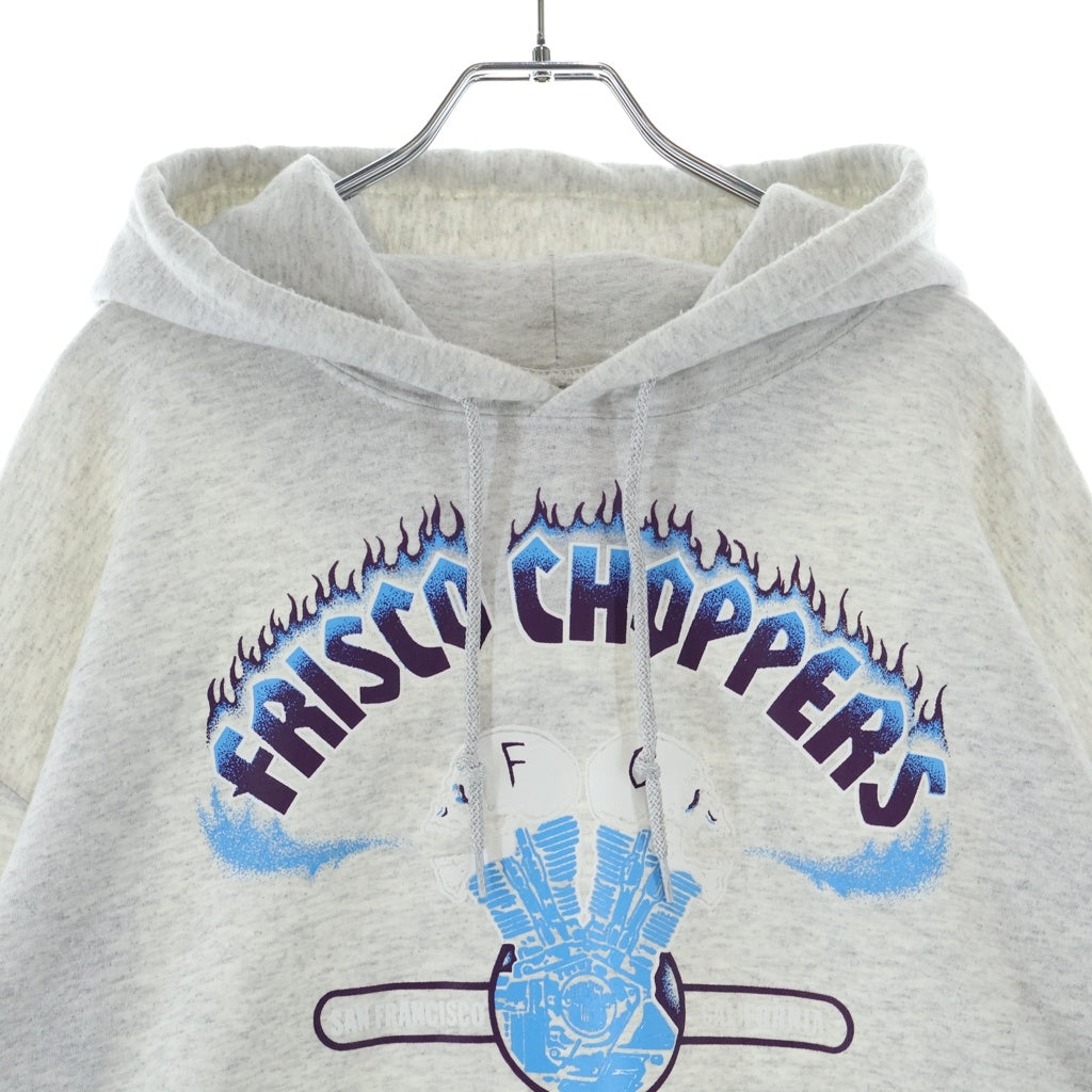 NO BRAND(ノーブランド) FRISCO CHOPPERS(フリスコチョッパーズ) 袖フレイムパターン 両面プリント プルオーバーパーカー フーディー グレー