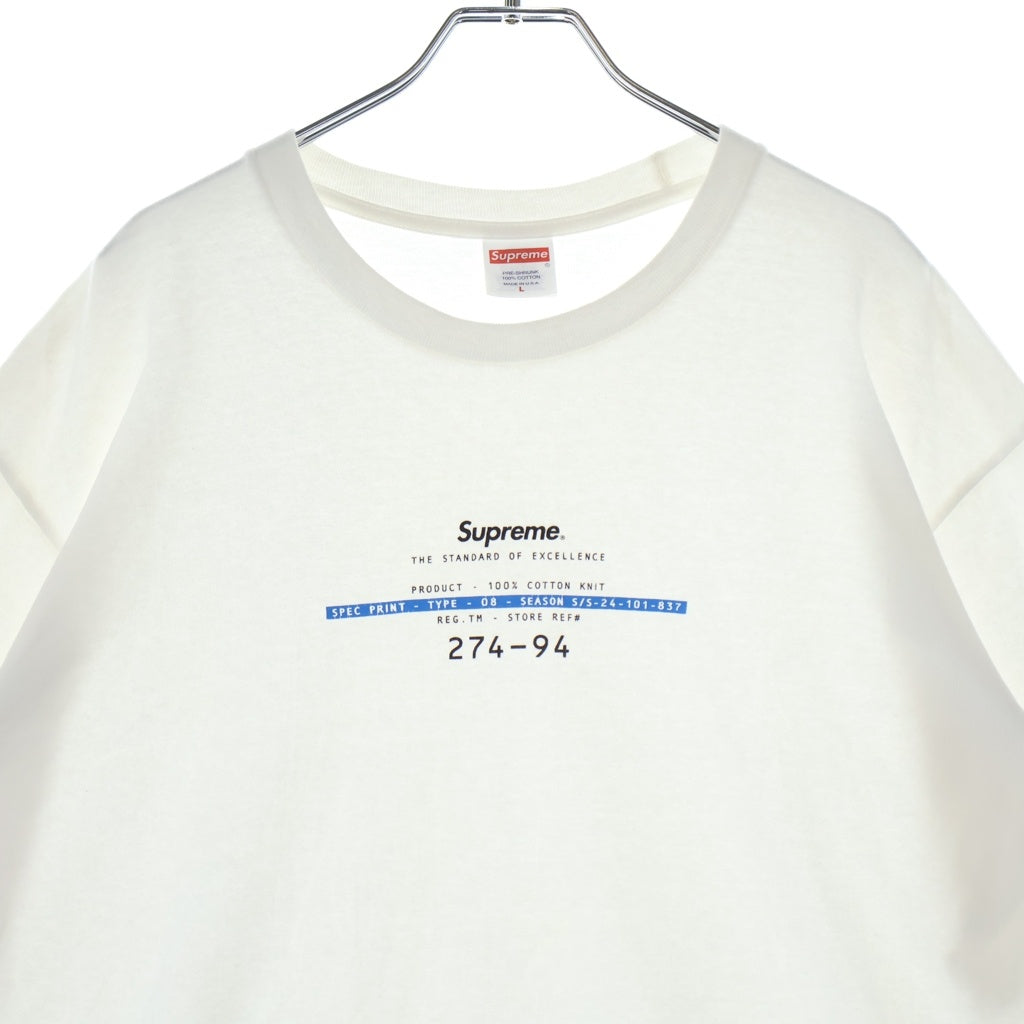 SUPREME(シュプリーム) 24SS Standard Tee スタンダード フロントプリント 半袖Tシャツ カットソー ホワイト