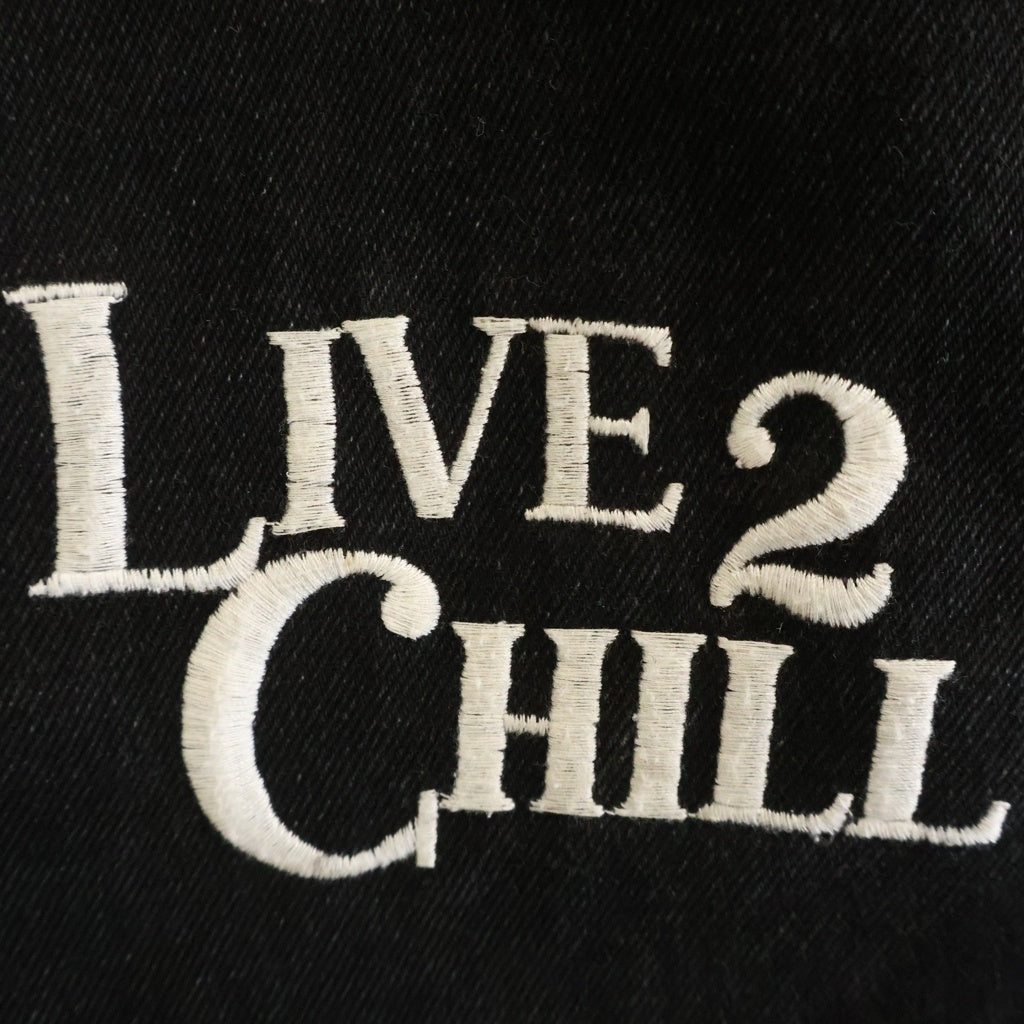 NO BRAND(ノーブランド) Chillin(チルイン) LIVE 2 CHILL ロゴ刺繍 ダブルニー デニムショーツ ハーフパンツ ブラック